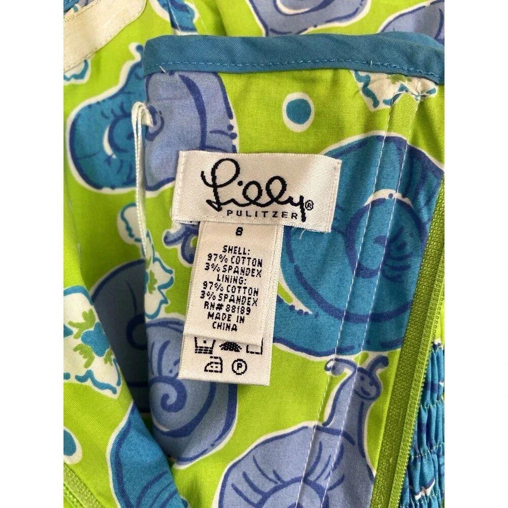 Lilly Pulitzer Strapless Dress Green Blue Snails Print Open Back Sz 8 - Picture 8 of 12